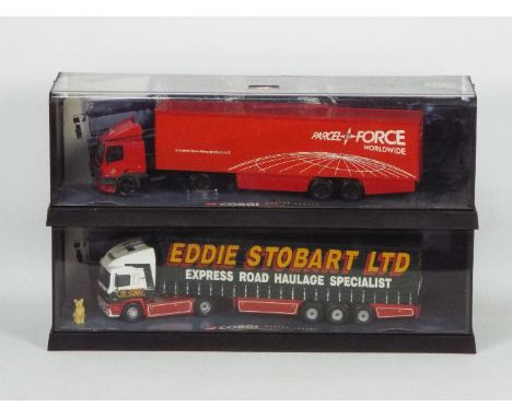 Corgi - A boxed pair of Corgi 1:50 scale 'Modern Trucks'. Lot contains #75501 Leyland DAF Box Trailer ' Parcelforce Worldwide