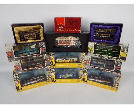 Corgi - Bachmann - Matchbox - 12 x boxed tram models, mostly in 1:76 scale including # OM44004 limited edition Blackpool Brus