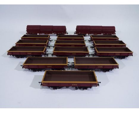 Bachmann - 14 x unboxed 00 gauge wagons in EWS  maroon livery including twelve # 38050 MTA Open Box wagons and two # 37625 10