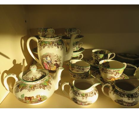 A Copeland Spode fifteen piece coffee service and an eight piece matching tea service - Reg no. 823343 with summer garden sce