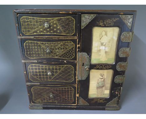 An early 20th century Japanese black lacquered trinket box - Height 26cm x Width 25cm x Depth 13cm 
Condition report: General