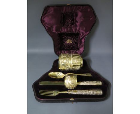 A good 19th century Mappin and Webb silver gilt Christening set comprising of beaker and napkin ring by John Newton Mappin - 