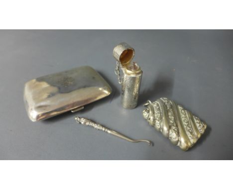 A George V silver cigarette case, Birmingham 1919 - Weight approx. 2 troy oz, an Edwardian silver perfume bottle, Birmingham 