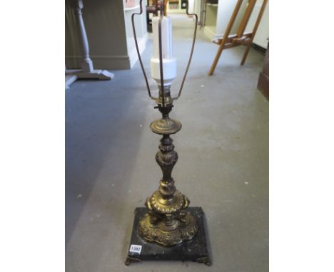 A gilded table lamp on a marble base - Height 49cm - needs rewiring