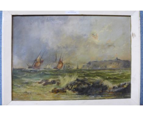 * Ashworth, shipping off the coast, oil on canvas, 25 x 35cms, a/f 