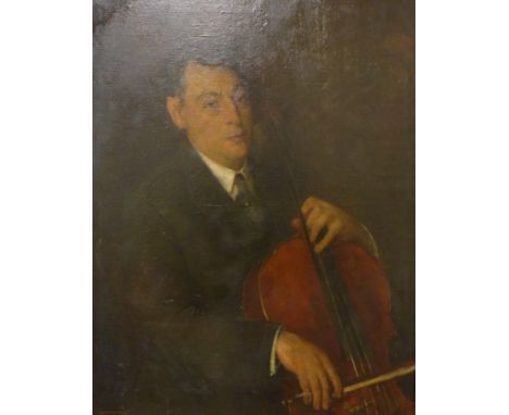 Continental School, portrait of a gentleman playing the cello, indistinctly signed and dated 1931, oil on canvas, 89 x 69cms,