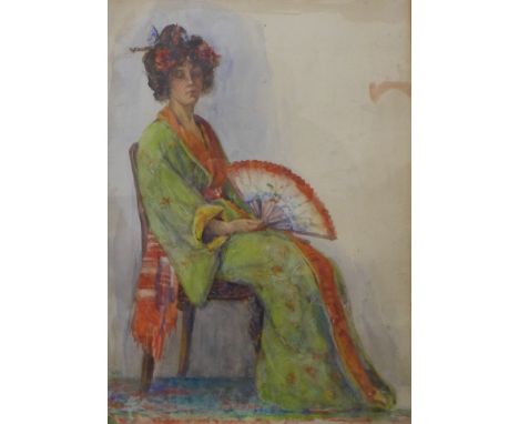 William Breakspeare R.A. (Aesthetic School), portrait of a lady (1855-1914) wearing a kimono, watercolour, 33 x 23cms, framed