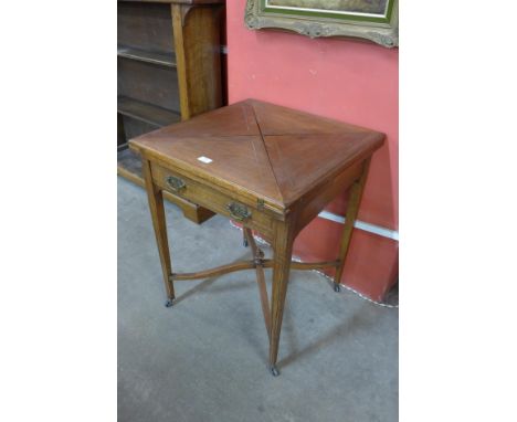 An Edward VII mahogany envelope card table, stamped W. Walker &amp; Sons, Bunhill Row, London E.C. 