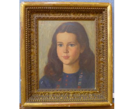 Attributed to George Spencer Watson (1869-1934), portrait of a girl, oil on board, 36 x 29 cms, signed top left, framed 