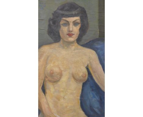 R. Ella Mace, half portrait of a female nude, oil on board, 66 x 39cms, unframed 
