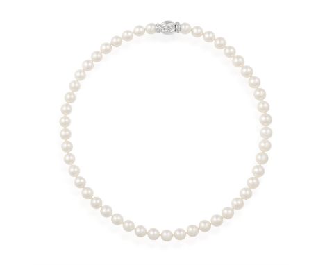 A SINGLE-STRAND, CULTURED PEARL NECKLACE BY SALVINIDiameter of cultured pearls ca. 8.5mms, the 18ct gold spherical clasp set 