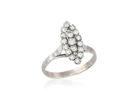 A DIAMOND CLUSTER RINGOf marquise design, set with single-cut diamonds, total estimated diamond weight ca. 0.35ct, ring size 