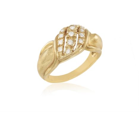 A DIAMOND RINGOf bombe design, set with single and round, brilliant-cut diamonds, total estimated diamond weight ca. 0.18ct, 