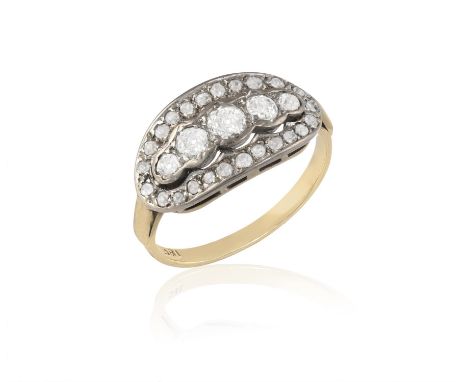 AN 18CT GOLD, DIAMOND DRESS RINGComprised of five, central, graduated, old-cut diamond, estimated weight ca. 0.60ct, within p