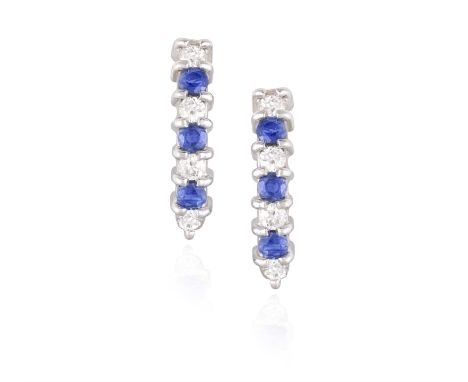 A PAIR OF SAPPHIRE AND DIAMOND EARRINGSOf partially hopped design, set with round, mixed-cut sapphires and round, brilliant-c