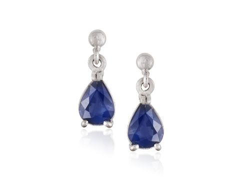 A PAIR OF PEAR-SHAPED SAPPHIRE DROP EARRINGSTotal estimated sapphire weight ca. 2.20cts, with post fittings, total length ca.