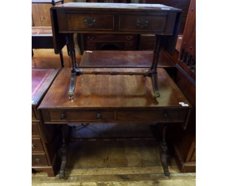 A walnut sofa table, 160 cm wide, and a similar low table (2)