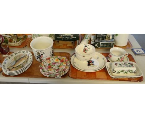 Two trays of Portmeirion pottery items to include: 'Birds of Britain' planter, four 'The Compleat Angler' British Fishes oval