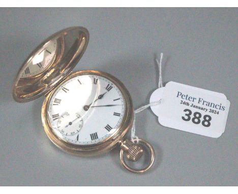 9ct gold full hunter pocket watch, the enamel face with Roman numerals. (B.P. 21% + VAT)&nbsp;&nbsp;Weight: 98.2g approx.