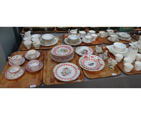 Three trays of Royal Albert teaware to include: foliate design, 'Chelsea Bird' and 'Heather Bell' design comprising; teacups 