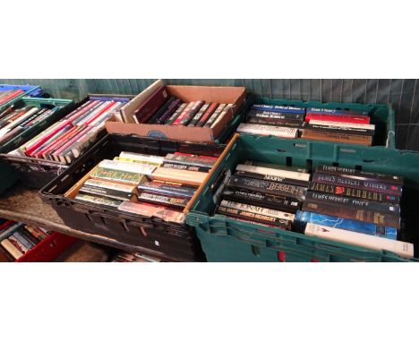 Five boxes of hardback mostly first edition books to include: Robert Rankin; 'Necrophenia' 2008, 'The Japanese Devil Fish Gir