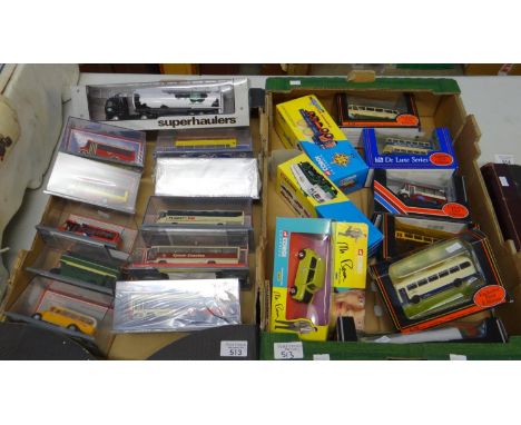 Two boxes of diecast model vehicles in original boxes to include: Corgi Exclusive First Editions, All Original Omnibus etc.  