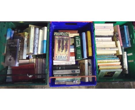 Three boxes of books to include: various by Rosamunde Pilcher, Penelope Lively first editions; 'Heat Wave' 1996, 'A House Unl