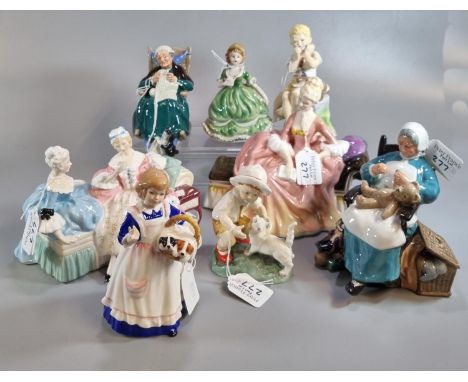Five Royal Doulton figures and figure groups to include: 'The Love Letter' HN2149, 'Nanny' HN2221, 'Quiet. They're sleeping' 