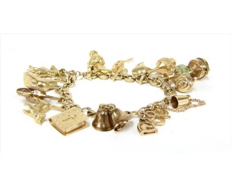 A 9ct gold bracelet, with alternating disc and oval trace links, joined by oval belcher links, with half solid bolt ring and 