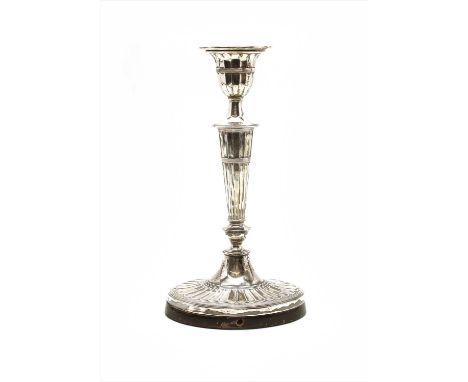 A Victorian silver candlestick, by Hawksworth, Eyre, &amp; Co Ltd, Sheffield 1889, base drilled for electric fitting , height