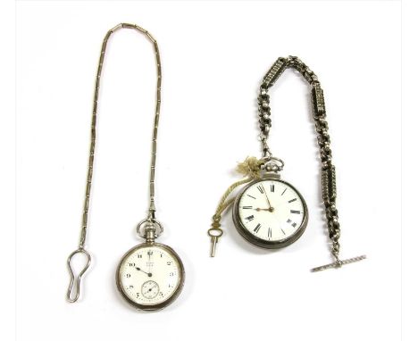 A William IV sterling silver pair case fusee verge pocket watch, a white enamel dial with black Roman numerals and gold spade
