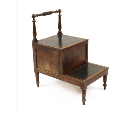 A 19th century mahogany step commode , with cupboard and rail