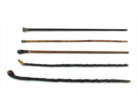 Four walking sticks and a swagger stick, with machine gun corps cap.