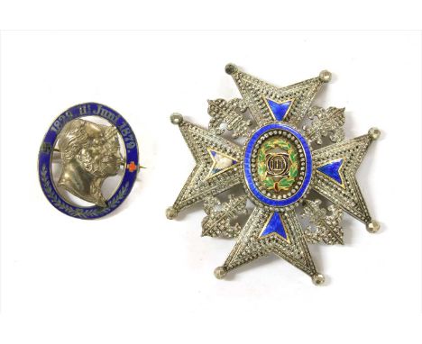A Spanish order of Charles lll - Grand Officer's Breast Star, c.1870, silver, gold and enamel, in original leather case, with