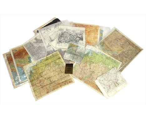 WW2 SILK COLOURED ESCAPE MAPS: 20 Double sided &amp; 2 single sided; Measuring from 50x50 to 90x60 Cms. Including: Eastern, W