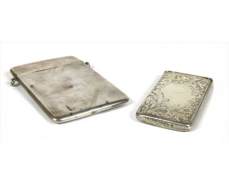 A Chinese white metal card case, of plain rectangular form, with four characters in relief to the front, together with a silv