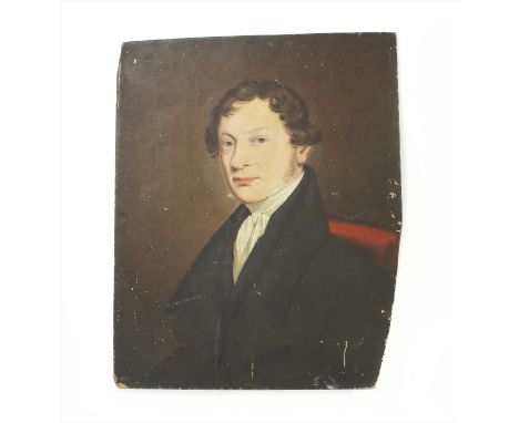English School c. 1840 , PORTRAIT OF WILLIAM BROWNE oil on panel, indistinctly inscribed....Workhouse, damaged, 52.5 x 42.5 c
