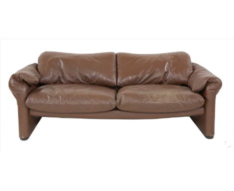 A 'Maralunga' brown leather sofa, designed by Vico Magistretti for Cassina, 175cm wide 80cm deep 64cm high, seat 35cm high