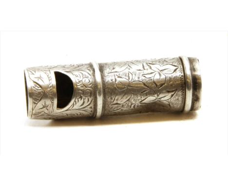 A Victorian silver whistle form vesta case , by William Hair Haseler, with chased foliate decoration, length 4.8cm