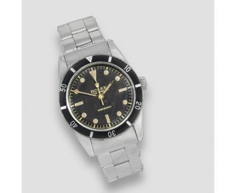 Rolex. A rare stainless steel automatic bracelet watch with 'single line' gilt dialModel: Submariner 'Single Line'Reference: 