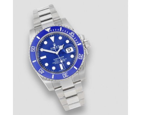 Rolex. A fine 18K white gold automatic calendar bracelet watchModel: Submariner 'Smurf'Reference: 116619 LBDate: Purchased Oc