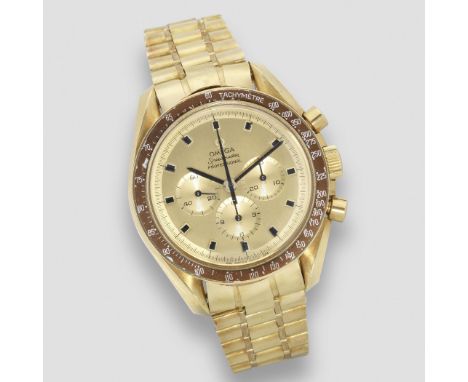 Omega. A Rare Limited Edition 18K gold manual wind chronograph Bracelet Watch, Commemorating the Apollo 11 Space Mission And 