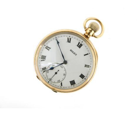 An open face pocket watch by Rolex, hallmarked Bimingham 1946. Signed keyless-wind movement with club-tooth lever escapement.