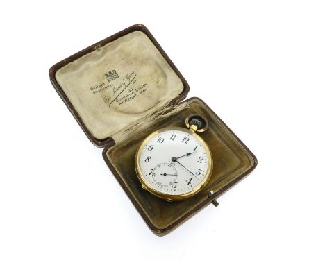 An open-face pocket watch, unsigned keyless-wind pin-set three-quarter plate movement with club-tooth lever escapement, numbe