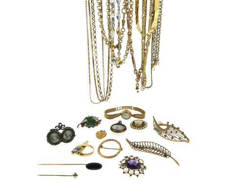 Various items of jewellery, including a gold fancy-link watch chain, 43g, a two-colour gold flat curb-link bracelet, 23g, a y