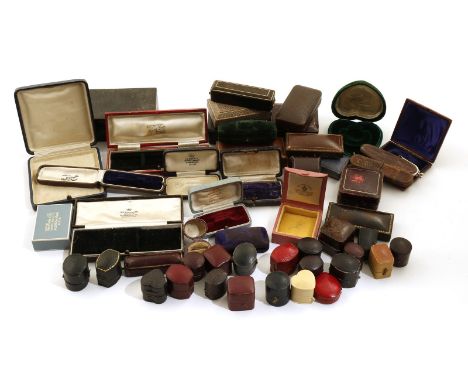 A large quantity of antique jewellery boxes, for rings, brooches and stick pins, including one from Mappin & Webb