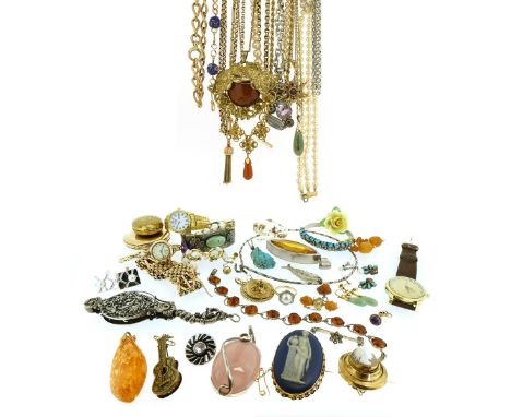 A large quantity of jewellery, including a gentleman's steel-back gold-cased Omega Seamaster wristwatch, quartered with gold 