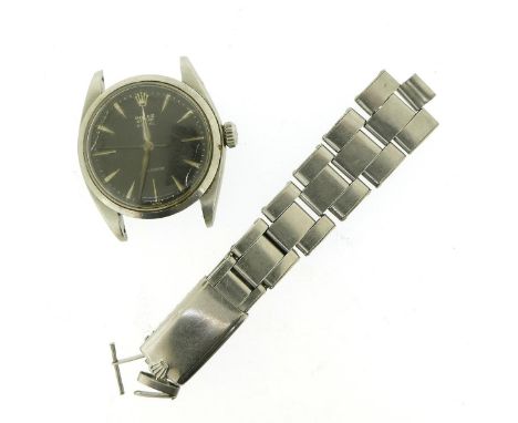 ROLEX - a steel Oyster Royal precision wristwatch, black enamel dial with sweep seconds hand, with a second of Rolex steel ba