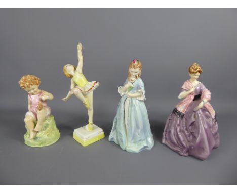 Four Porcelain Figurines, including Royal Worcester 'Thursdays Child', 'Fridays Child', 'Sweet Anne' and a figurine entitled 