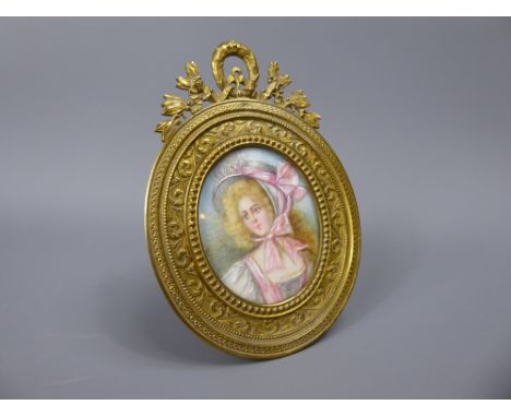 A 19th Century Portrait Miniature, entitled "Miss Ethel", in gilt effect frame, approx 5 x 4.5 cms